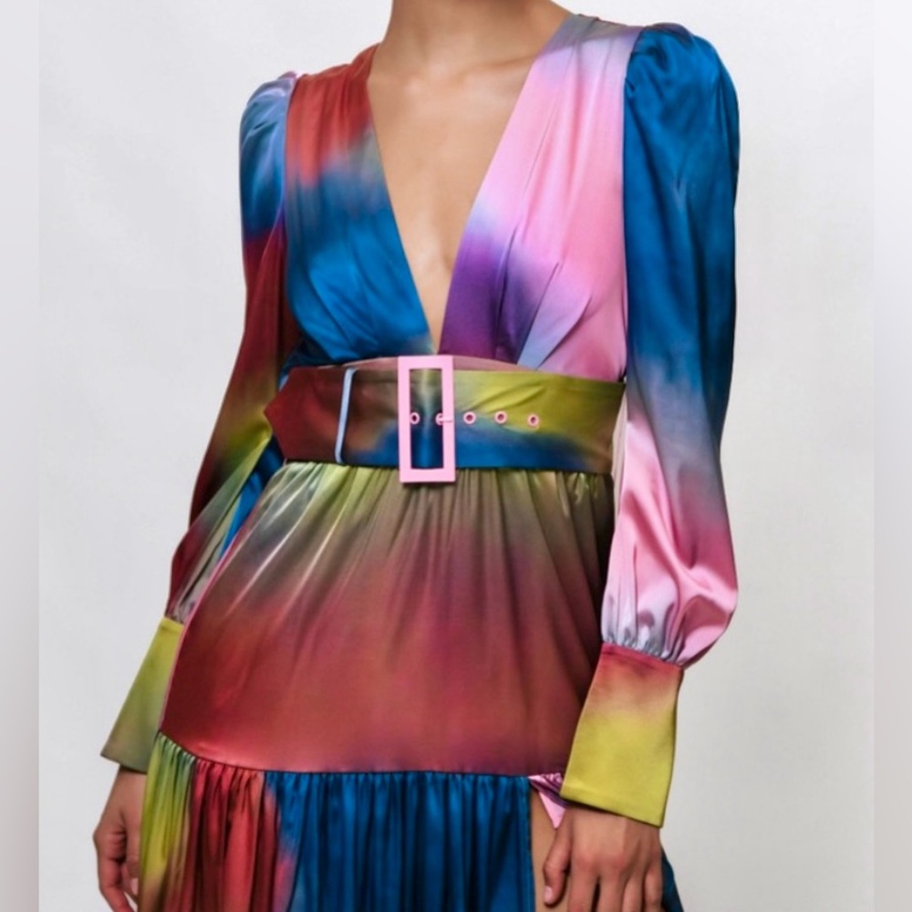 NWT Hutch Malta Rainbow Color-block V Neck Long Sleeve Maxi Dress - Picture 10 of 12